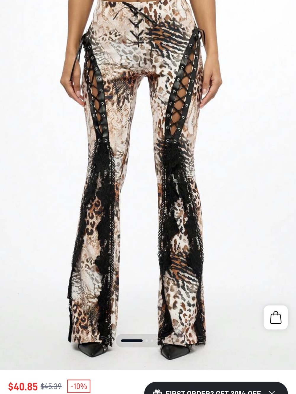 SHEIN Women's Multi Trousers  Lace-Up Animal Print Flared Pants - Brown
